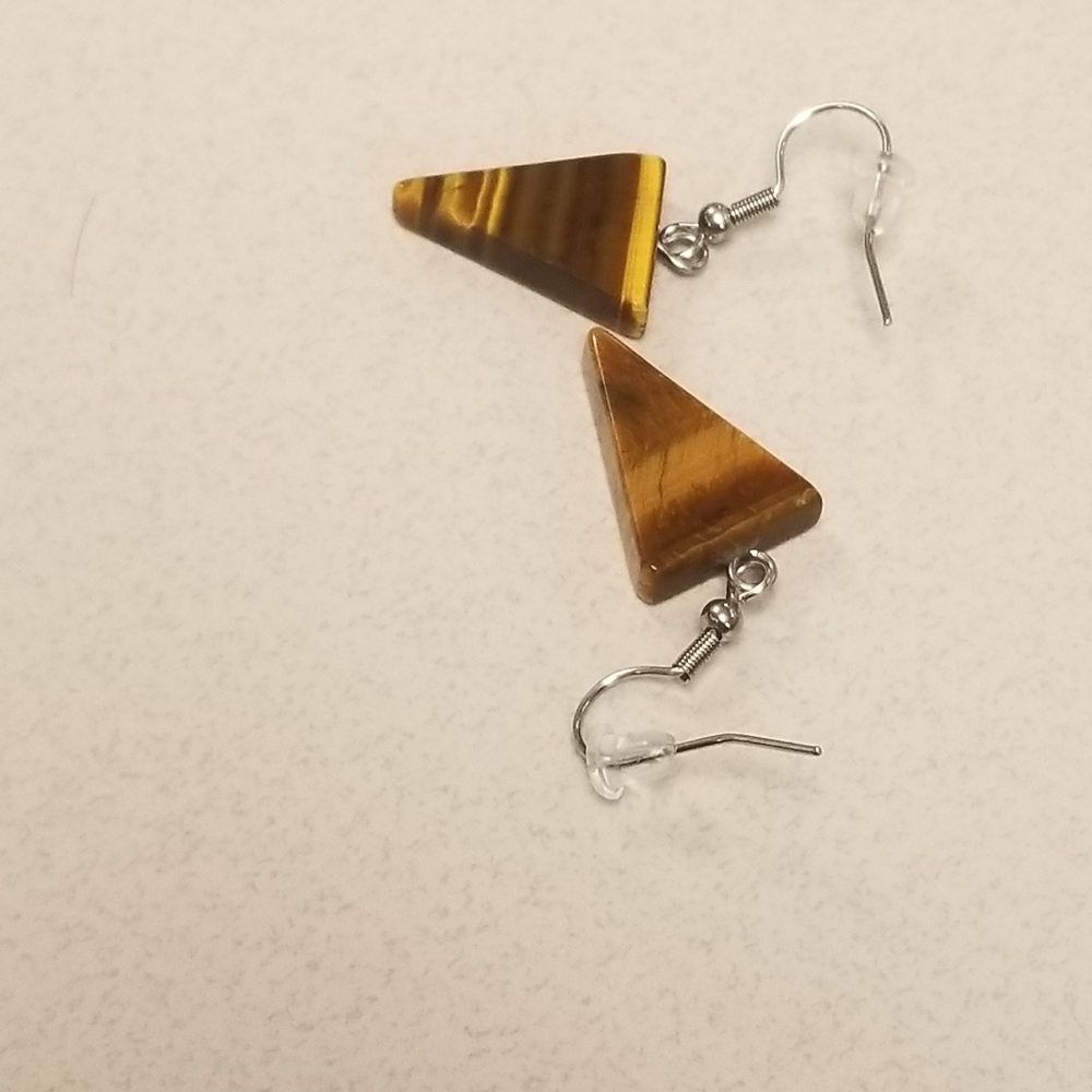 Handmade brown and tan triangle stone  hanging earrings